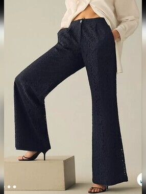Anthropologie Corey Lynn Calter Wide Leg Black Lace Dress Pants XS